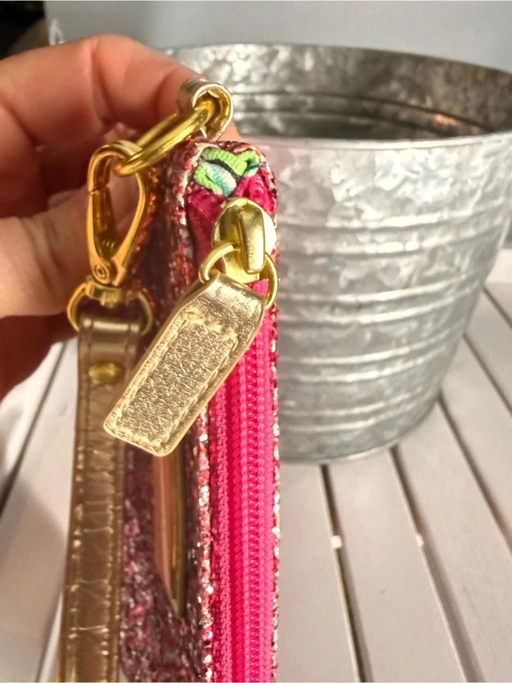 VINTAGE LILY PULITZER CLUTCH Pink Sparkle with Hand Strap EUC